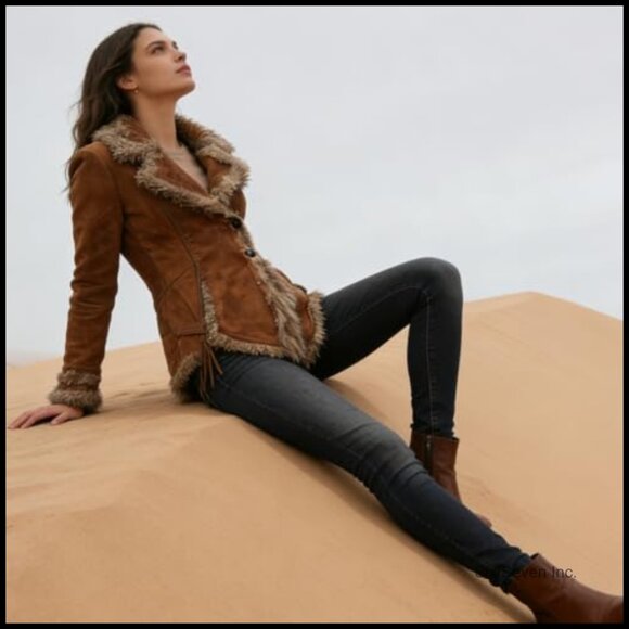 Retro Faux Leather Jacket with Faux Fur Lapel Collar Slim Fit - Picture 4 of 7